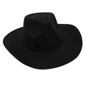 Detailed view of black wide-brimmed felt fedora hat showing top dent and texture - One Size / Black (Heart Denim Style)