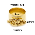 Golden stainless steel chunky chain ring for women with wide band design, model R5075-G - US 7 / Wide Chain Ring / Gold