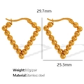 Golden beaded triangle earrings in polished stainless steel with 29.7mm height details - Triangle Bead Hoop Style (EH448金色耳环)