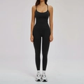 Women's black seamless yoga set including U-neck tank top and high waist leggings - S / Vest 2 + Pants — Premium Black