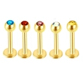5pcs set of gold stainless steel flat back stud earrings with colorful rhinestones - Gold Base Colorful Rhinestone Style