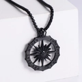 Collar con colgante de brújula de dios del sol en acero negro estilo hip hop gótico - Negro