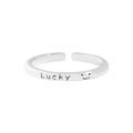 Anello aperto minimalista in argento S925 con incisioni Lucky e smiley, finitura argento - Stile Lettera Lucky (JZ1081) / Argento 925 / Argento