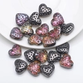 Perle di vetro a cuore grigio scuro e rosa iridescente per collane fai-da-te - Mezzo Gun Black Viola