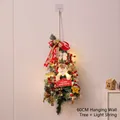 60cm Hanging Christmas Tree with warm LED lights, Santa doll, red bows and pine cones - 60cm Tree Shape Hanging with LED