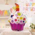 Πολύχρωμο μπαλόνι αλουμινίου cupcake με μωβ ρίγες για διακόσμηση παιδικού πάρτι γενεθλίων - Τριανταφυλλί Τούρτα με Κεριά