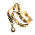 Adjustable golden punk octopus tentacle open ring with black suction cup details - Octopus Tentacle Antique Gold