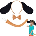 Panoplie de chien 3 pièces avec serre-tête oreilles jaune noir, nœud papillon et queue - Ensemble Chien Marron 3 Pièces