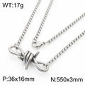 Industrial barbed wire pendant necklace in vintage silver steel with lobster clasp - Thick Box Chain Barbed Wire Pendant Necklace (KN281886-Z)
