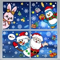 Stickers de Noël électrostatiques avec Père Noël, bonhomme de neige et pingouin - Ensemble de 4 (Lapin Rose/Manchot Bleu/Bonhomme de neige/Père Noël)