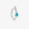 S925 sterling silver hoop earring with blue teardrop zircon and chain in silver finish - Platinum Chain Blue Water Drop (Single)
