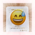 Cute acrylic sweating emoji charm accessory with classic yellow face and blue teardrop - Speechless / Brooch Style