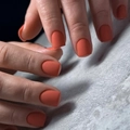Short matte orange-red press-on nails with a square shape and elegant matte finish - Matte Coral (JP3188)