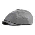 Casquette gavroche classique en similicuir gris avec design à panneaux et visière courte - Réglable / Gris