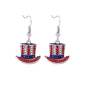 Independence Day top hat earrings with red white and blue rhinestones on white background - Style 57-Full Rhinestone Star and Stripes Uncle Sam Hat Earrings
