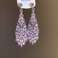 Sparkling pink rhinestone long tassel teardrop earrings in silver alloy finish - Purple Rhinestone Long Style / Silver/Purple