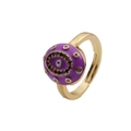 Anello aperto occhio del male dorato con smalto viola e pietre di zircone colorate - Aperto Regolabile / Viola