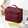 Double-layered wine red mesh makeup bag with handle and dual zippers 22x14x15cm - Double Layer / Burgundy