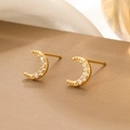 Vintage golden moon stud earrings with sparkling zircon inlay for women - KC Gold (S373)