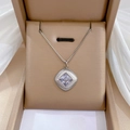 Titanium steel box chain necklace with light purple square zircon pendant in a tan jewelry box - Necklace / Silver