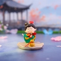 Ancient Chinese lady roly-poly figurine in red and green hanfu on lotus base - Tang Dynasty Lady Series / Dancing (1056-25)