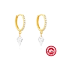 Classic S925 sterling silver gold-plated hoop earrings with sparkling rhombic zircon pendants - Gold - Rhombus Zirconia Pendant