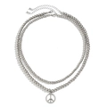 Silver double-layer beaded chain necklace featuring a peaceful symbol pendant - Silver