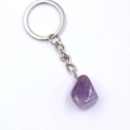 Irregular natural purple crystal agate stone keychain with silver metal ring for bags - Amethyst