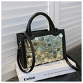 Black sequin handbag with gold and silver accents for evening parties or cross-body use - Black