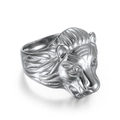 Herren Silberner Löwenkopf Ring aus Edelstahl mit detaillierter Tiergravur Skulptur - Größe 8 / Stahlfarbe