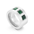 Silver titanium wide ring featuring three square green zircons in a modern style - Steel Color Three Green Square Diamonds (KR107818-K) / US 7