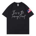 Black cotton T-shirt featuring This is the Turning Point print and American flag sleeve patch - S / Black