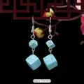 Ethnic vintage silver drop earrings with blue cube turquoise stones and 3.5x1.4cm size - 16-Cube Turquoise