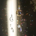 Golden suncatcher with moon and star frame casting rainbow prisms on wall - 2# Moon 38 Sharp Bead / 42cm/30g