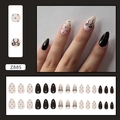 Press-on nail set featuring white polka dots and bow designs in long almond shape - Z885 Polka Dot Bow (Glue Style)