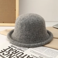 Chic grey knit bucket hat with soft plush texture for women in winter season - Gray