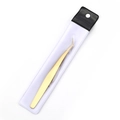 Professional curved golden stainless steel eyelash extension tweezers in packaging - Titanium Gold Short Mouth Gold Feather Clip