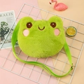 Cute green frog plush coin purse with embroidery details and adjustable strap - Green Frog