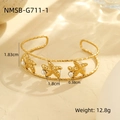 Detail view of golden starfish cuff bracelet with pearls and precise size measurements - Gold Starfish Pearl Open Bangle