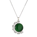 Fashionable rotating pendant necklace with green cat-eye stone and crystal accents - Green Cat Eye/Metal Chain