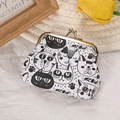 Mini canvas coin purse with black and white cat print and silver kiss lock closure - B&W Meow Cat