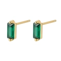 Elegant gold S925 silver stud earrings with rectangle emerald green zircon stones - Gold - Green Zirconia