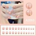 Japanese style short round press-on nails with pink gradient and hand-painted fish motifs - Pink Blush Gradient Fish Style (A3063) / 24 Pcs/Glue Style