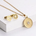 Titanium steel jewelry set with Greek fret pattern in gold finish necklace and earrings - Coin Pattern