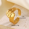 Macro detail of wave textured gold open ring with 1.7cm adjustable diameter spec - Gold Wave Texture Style (ZN799)