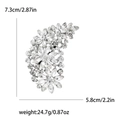Silver flower brooch with clear rhinestones and crystal inlay, 7.3cm x 5.8cm size - White