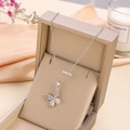 Sparkling hollow butterfly pendant necklace in titanium steel with diamonds on silk - Silver