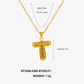 Gold stainless steel O-chain necklace featuring a puffy 18K gold plated letter T pendant - Letter T