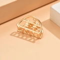 Golden medium metal hair claw clip with elegant hollow D-shape design for women - Semicircle Gold (C6201)