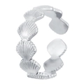Silver starfish shell adjustable open ring for women with beach ocean design - Stainless Steel Color Shell Style
